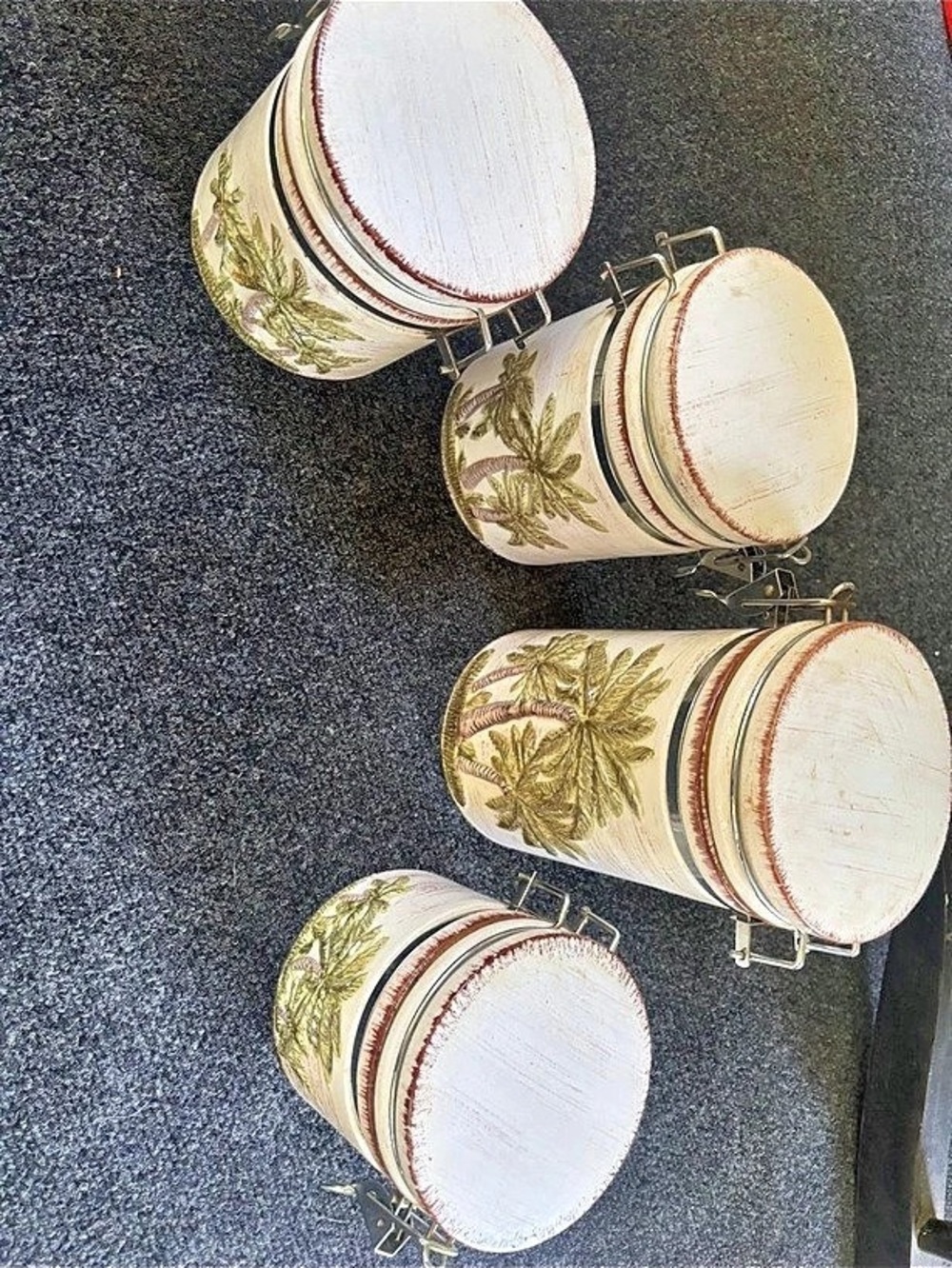 Palm Tree Canister Set of 4 in Cream & Green